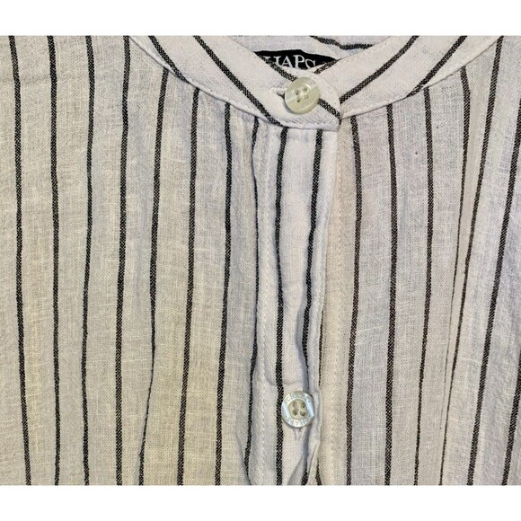 Chaps Black White Striped Linen Blend Bell Sleeve Button Up Blouse Top Plus XXL - Picture 3 of 11